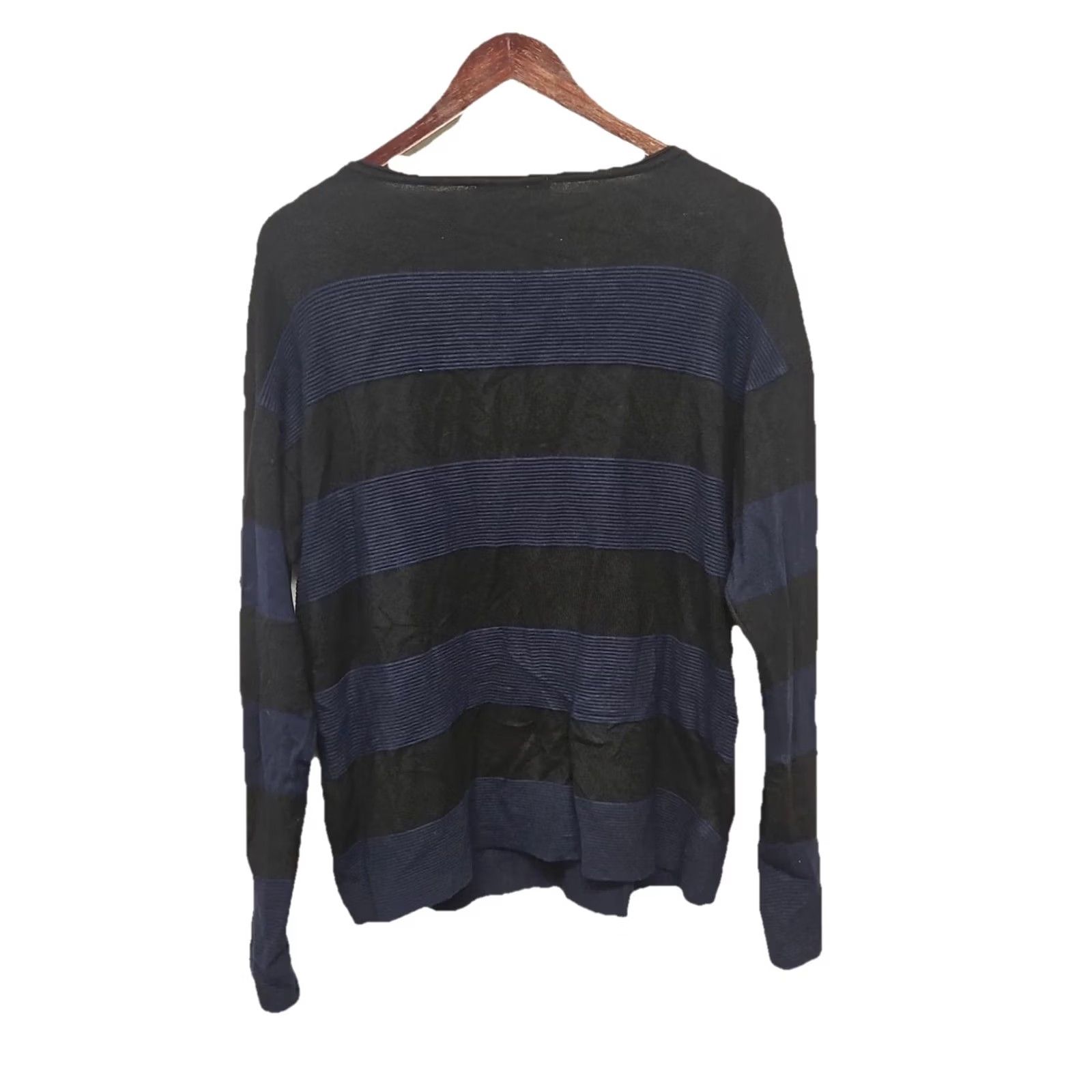 Vintage Melanie Lyne Knit Pullover Sweater XL Black Blue Striped Long Sleeve Lightweight Crew Neck Women Size XL / US 12-14 / IT 48-50 - 5 Thumbnail