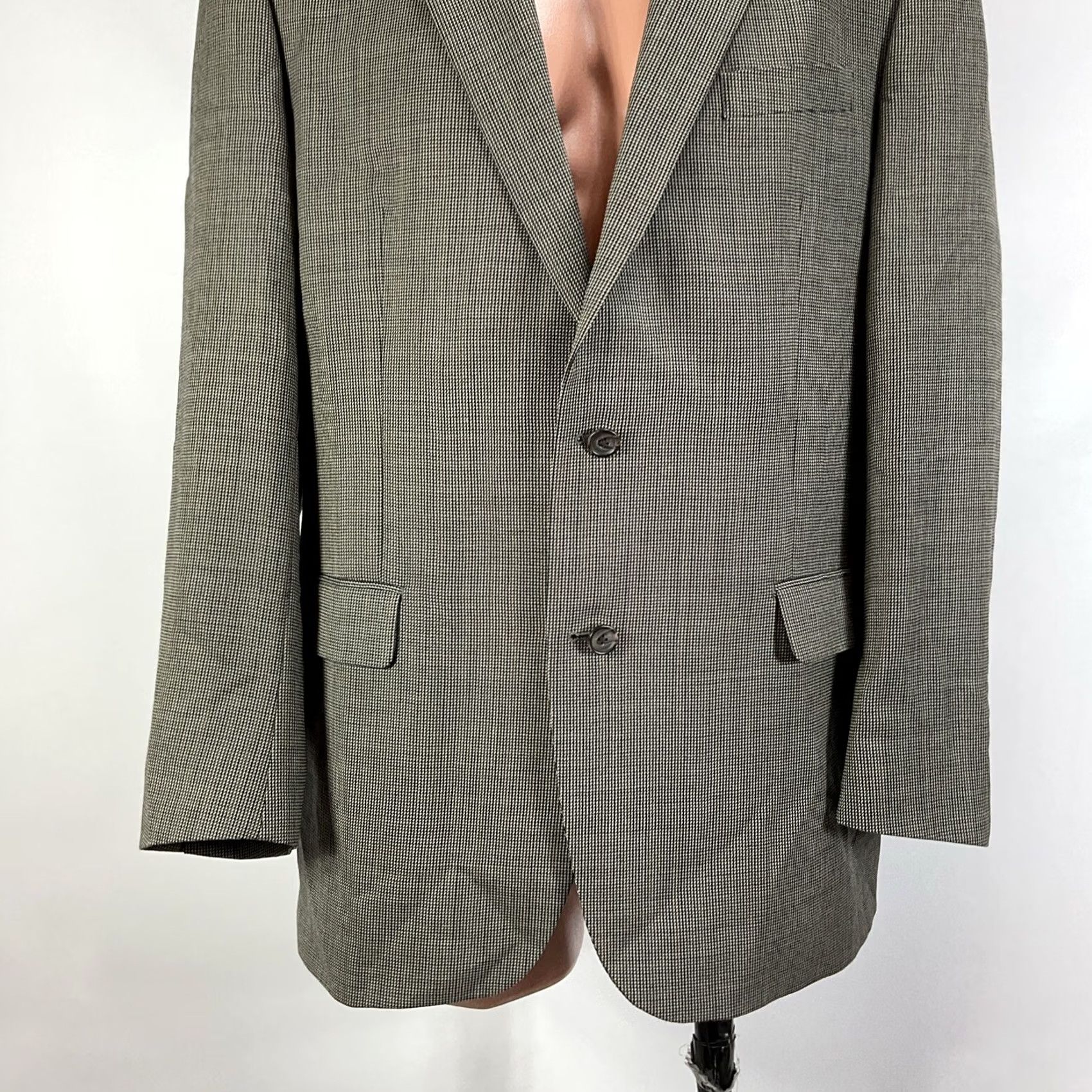 Ralph Lauren VINTAGE Lauren Ralph Lauren LRL Blazer Mens 50L Houndstooth Gray Wool Tweed Sport Coat Two-Button Notch Lapel Long Jacket Coat Mens Regular Big & Tall Size 50R - 3 Thumbnail