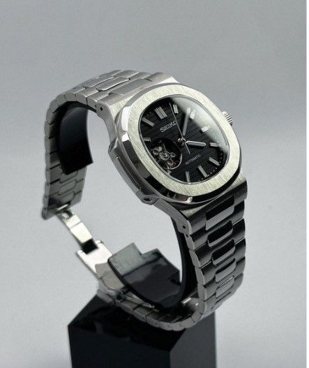 Japanese Brand Seiko Mod Nautilus Black Open Dial Steel Watch NH35 41mm Size ONE SIZE - 3 Thumbnail