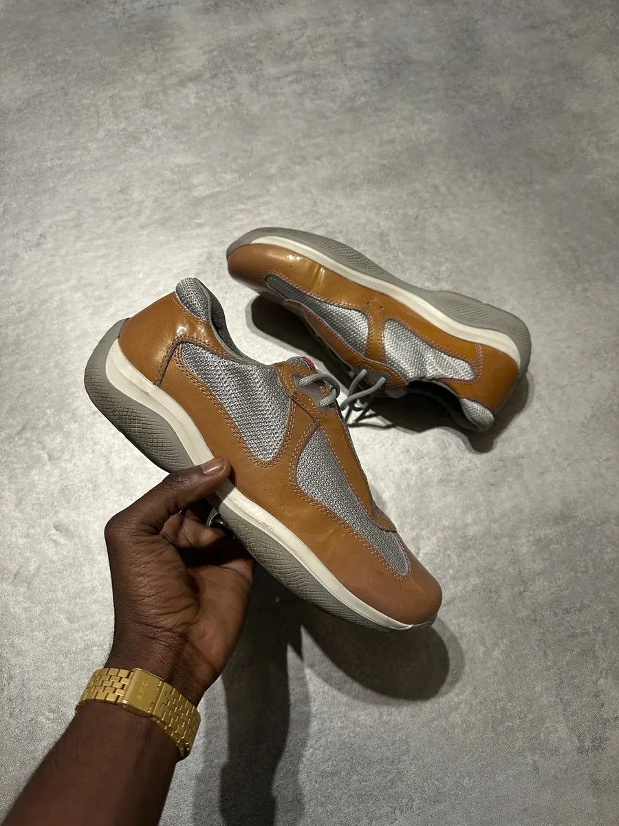 Prada 2000s Prada Americas Cup Light Brown Leather Sneakers Size US 8 / IT 38 - 1 Thumbnail