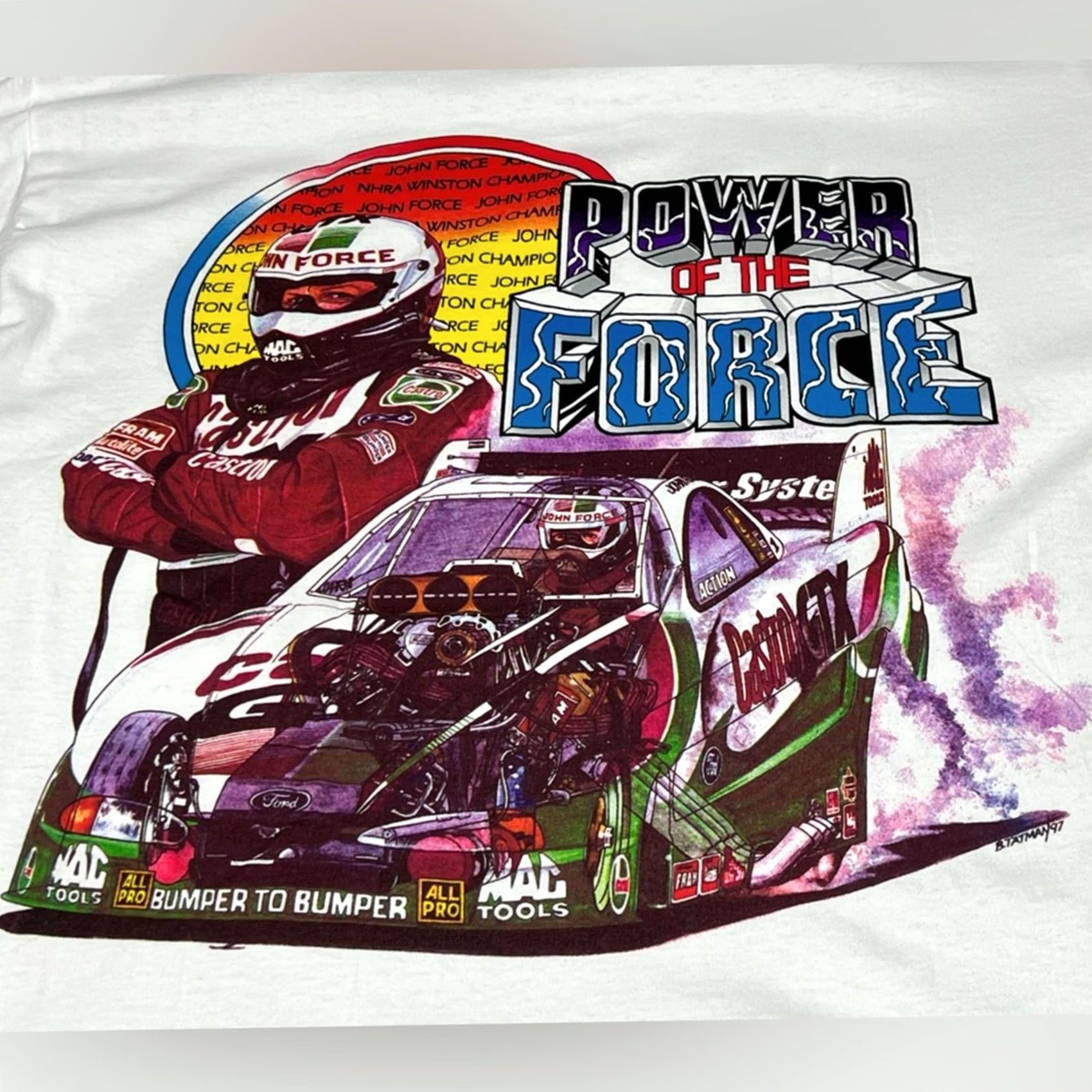Jerzees VINTAGE JOHN FORCE 1997 NHRA RACING Shirt XL Mens White Deadstock NEW Jerzees T-Shirt Size US XL / EU 56 / 4 - 2 Thumbnail