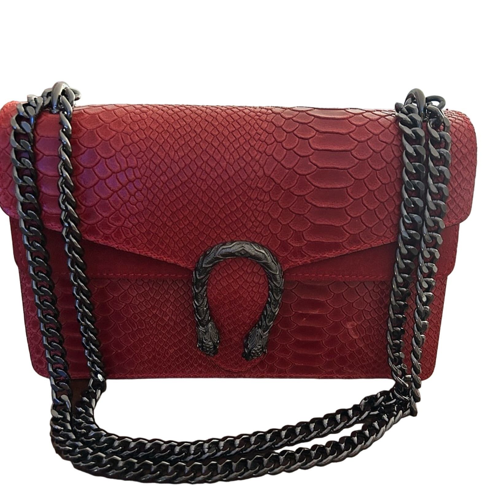 Designer Crossbody Red Women embossed Snake Leather Clutch Bag Size ONE SIZE - 1 Thumbnail