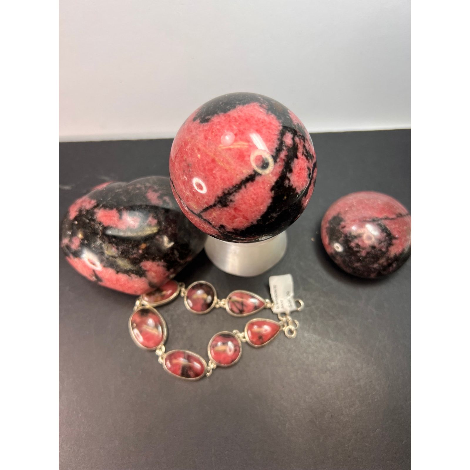 Other New Rhodonite free form sterling silver link bracelet Size ONE SIZE - 10 Thumbnail