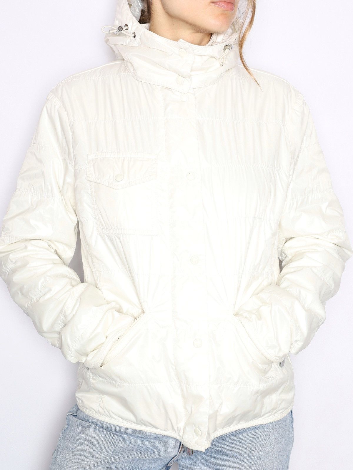 Moncler Moncler Vintage Cream White Nylon Jacket Hooded Size L / US 10 / IT 46 - 2 Thumbnail