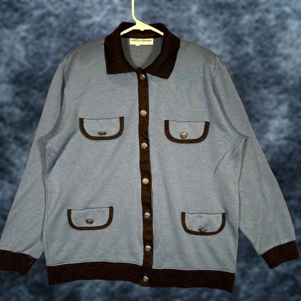 Vintage VINTAGE Cathy Daniels Button Collared Sweater Womens M Blue Black Pockets Size M / US 6-8 / IT 42-44 - 1 Thumbnail