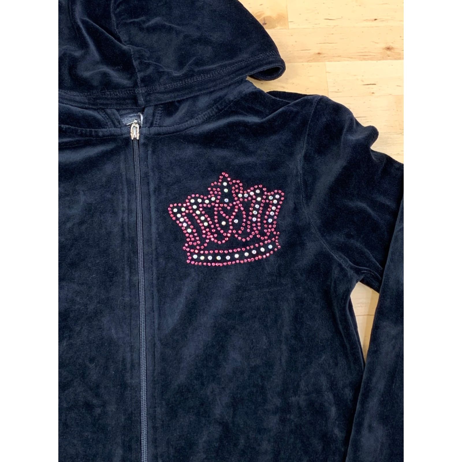 Velour VINTAGE Tankh Velour Jacket Womens M Black Rhinestones Y2K Hooded Zip Size M / US 6-8 / IT 42-44 - 3 Thumbnail