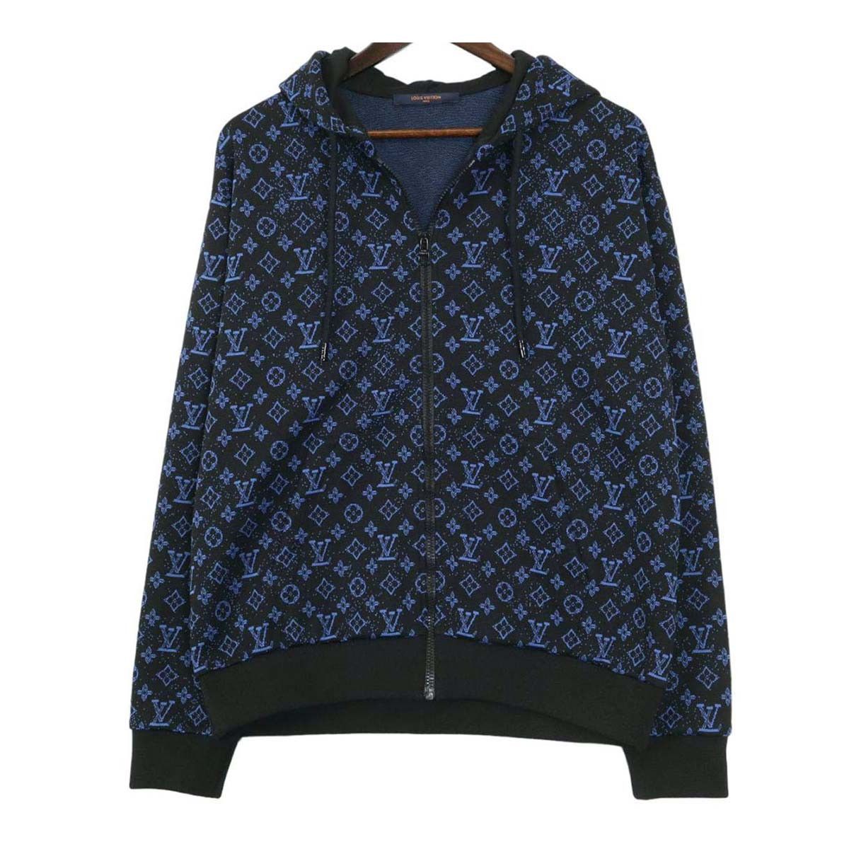 image of Louis Vuitton Monogram Zip Up Hoodie in Blue, Men's (Size Small)