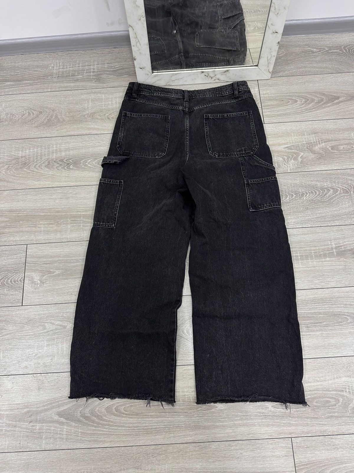 Japanese Brand Baggy Wide Leg Y2K Black Carpenter Jeans Size US 32 / EU 48 - 6 Thumbnail
