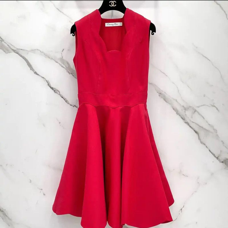Dior Dior Red Cotton Blend Women's Dress 0089 Size S / US 4 / IT 40 - 1 Thumbnail