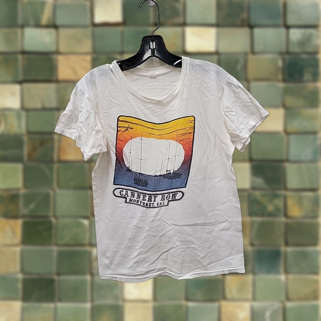 Fruit Of The Loom VINTAGE Fruit of the Loom T-Shirt Mens L White Cotton Crew Neck Short Sleeve 1960s Cannery Row Monterey CA USA Distressed N/A Chest 19 Length 24.5 Size US L / EU 52-54 / 3 - 1 Thumbnail