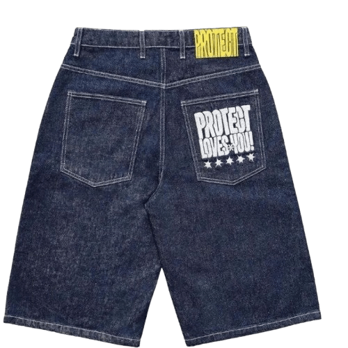 Other Protect Loves You Denim Shorts Size XL Blue Baggy Jorts Size US 30 / EU 46 - 2 Thumbnail