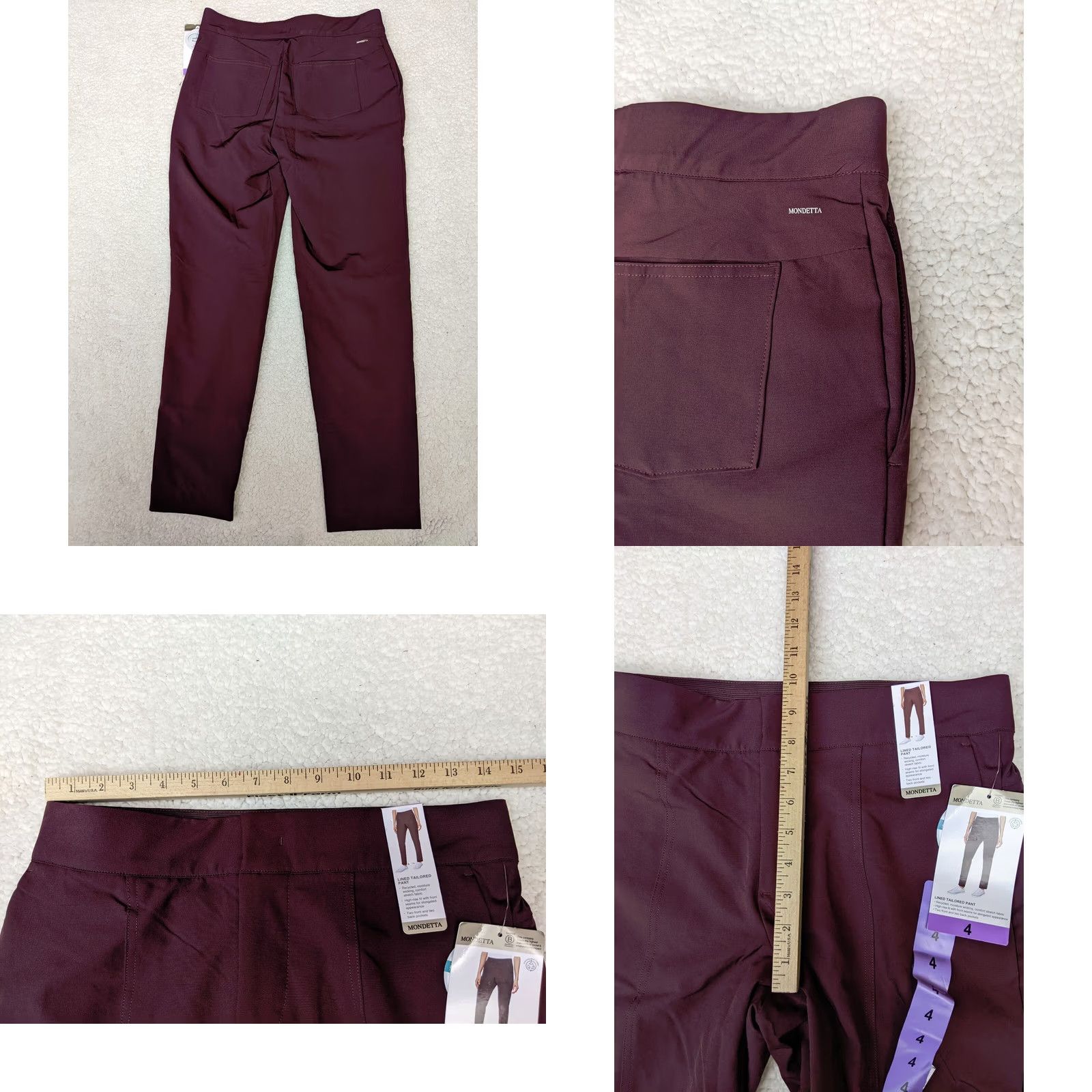 Vintage Mondetta Womens 4 Burgundy Lined Tailored Pant High-Rise Comfort Stretch Pant Size 27" / US 4 / IT 40 - 8 Thumbnail