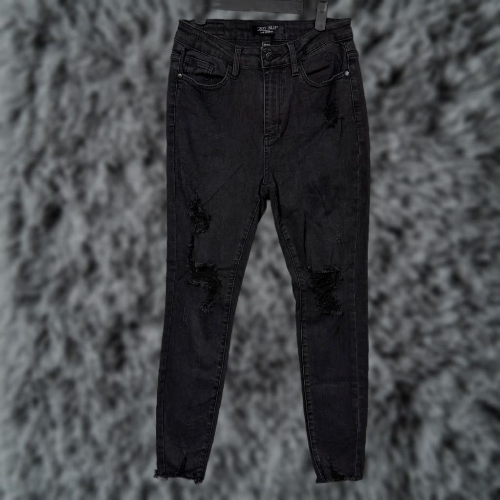 Vintage Judy Blue Jeans Womens Black High Rise Distressed Skinny Ankle Denim 5/27 Size 27" / US 4 / IT 40 - 1 Thumbnail