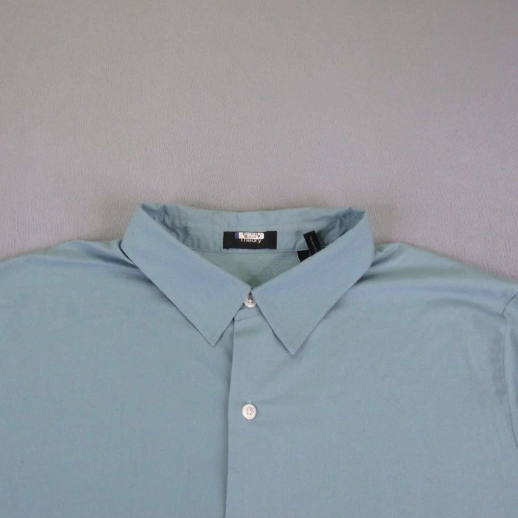 Theory Theory Button-Up Shirt Mens XL Sea Foam Green Cap Collar Classic Casual, Workwear, Outdoor - Cotton Blend, Short Sleeve, Solid, Easy Care - Theory Size US XL / EU 56 / 4 - 2 Thumbnail