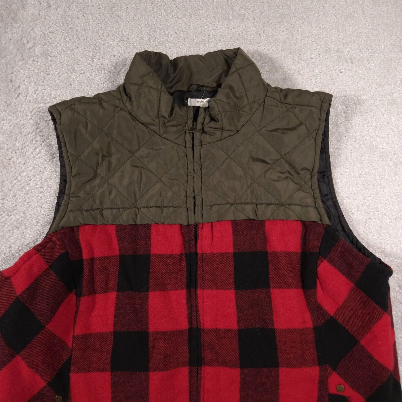 Vintage Maurices Vest Womens XXL Red Black Buffalo Plaid Olive Quilted Yoke Zip Pockets Size XXL / US 16-18 / IT 52-54 - 3 Thumbnail