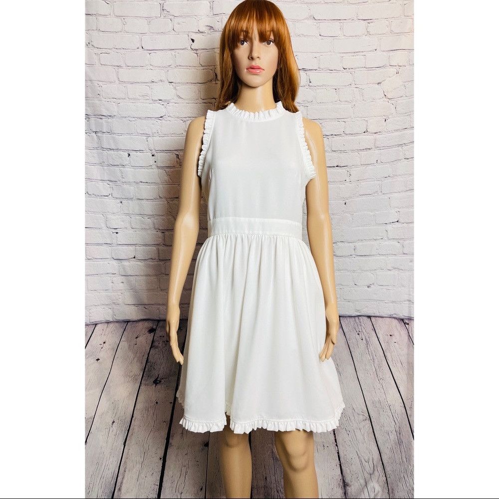 Kate Spade Kate Spade Ruffle Trim Fit & Flare White Dress Size 4 Size S / US 4 / IT 40 - 1 Thumbnail