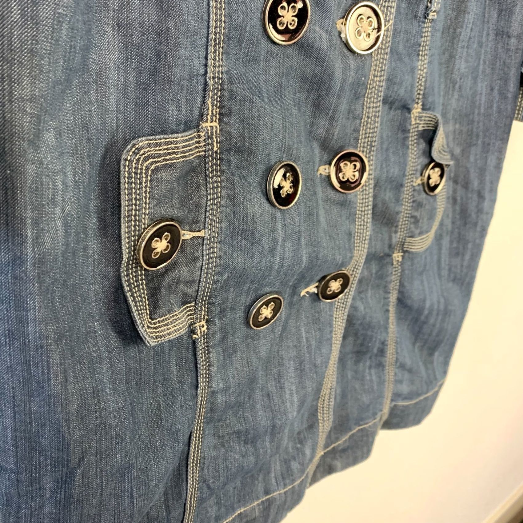 Vintage VINTAGE Christopher & Banks Jacket Womens Small Long Denim Blue Button Pockets Retro Fall Winter 90s Womens Size S / US 4 / IT 40 - 4 Thumbnail