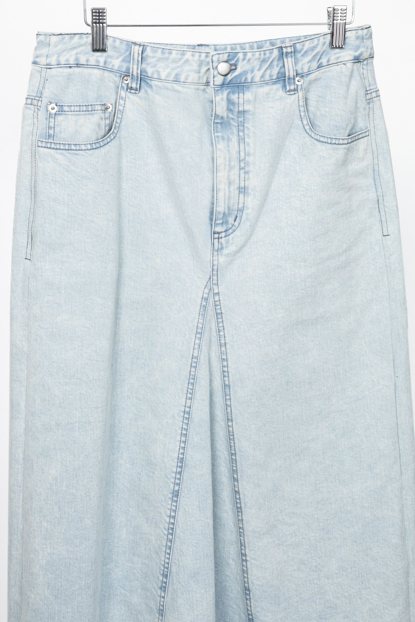 Tibi Tibi Bleached Denim Godet Midi Skirt Size 29" - 3 Thumbnail