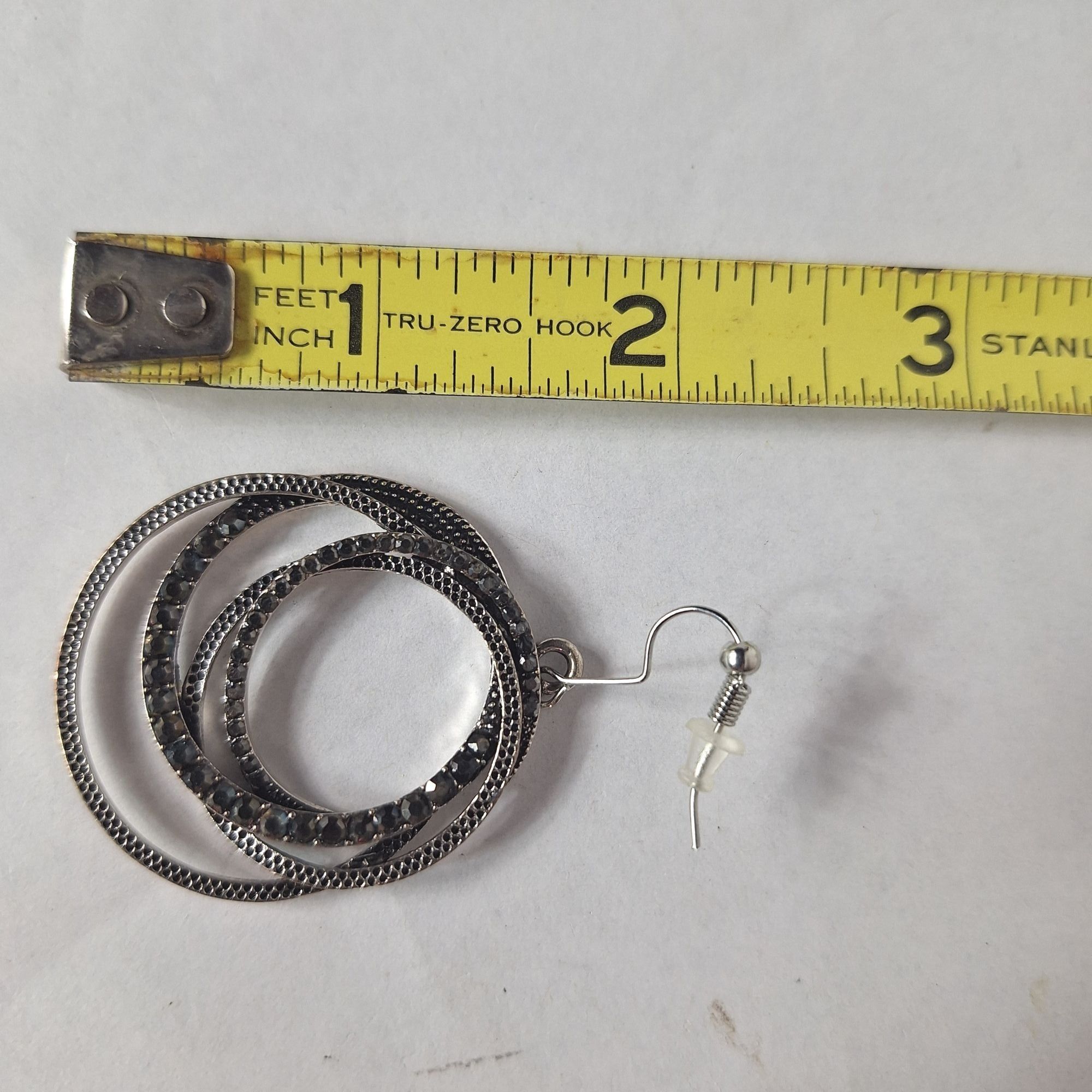 Other Textured Silver Multi Layer Hoop Dangle Earrings Boho Whimsi Size ONE SIZE - 3 Thumbnail