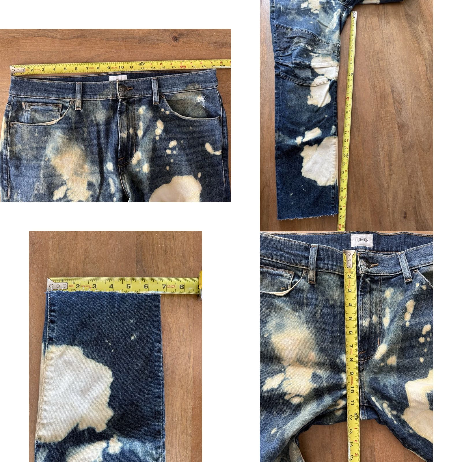 Hudson VINTAGE Hudson Ethan Biker Skinny Moto Jeans Mens 36 (Measures 38x30.5) Raw Hem Splatter Blue Denim Cotton Size US 36 / EU 52 - 8 Thumbnail