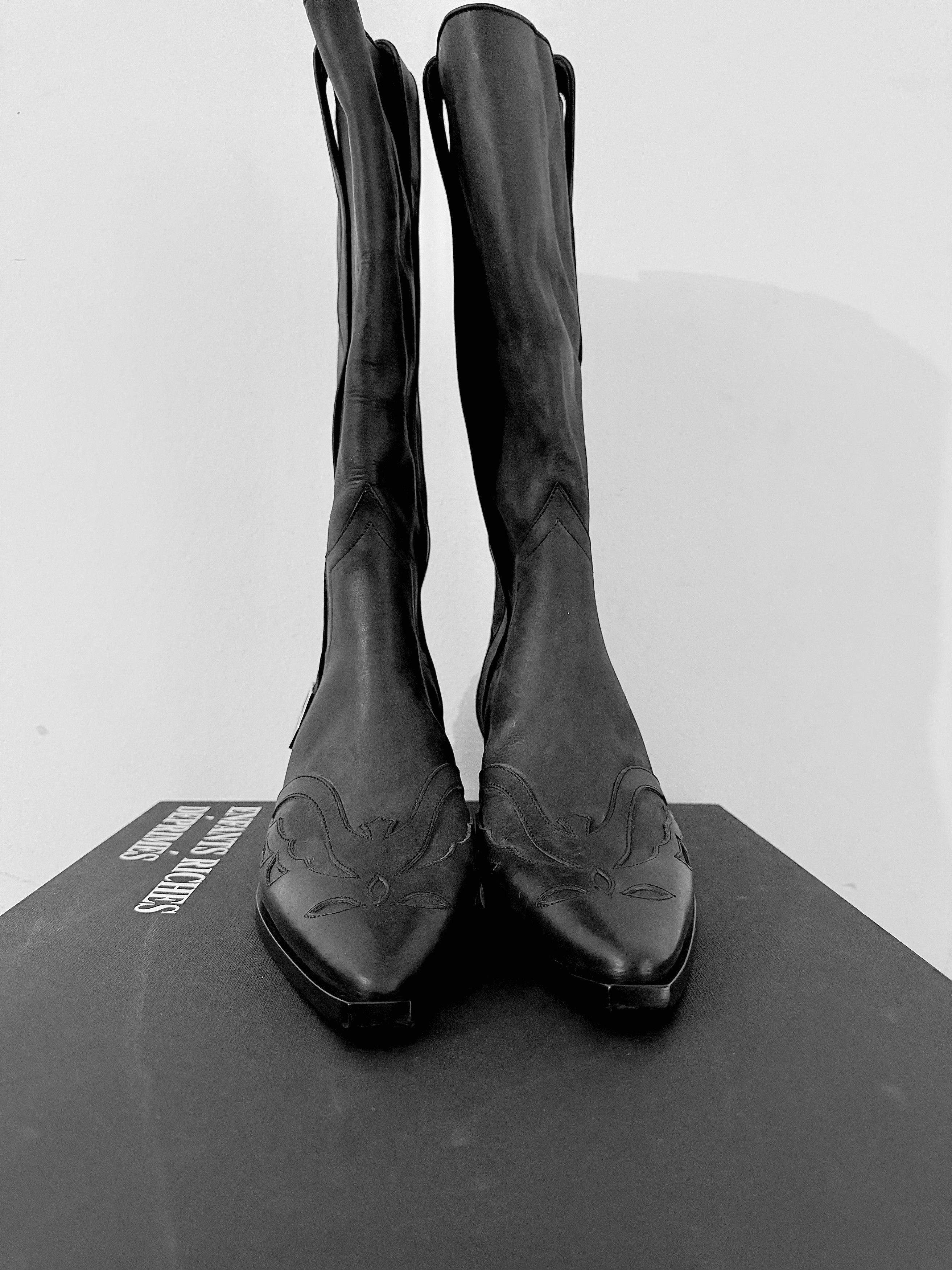 Enfants Riches Deprimes Black Painted Cowboy Tall Boots Size US 7 / EU 40 - 3 Thumbnail