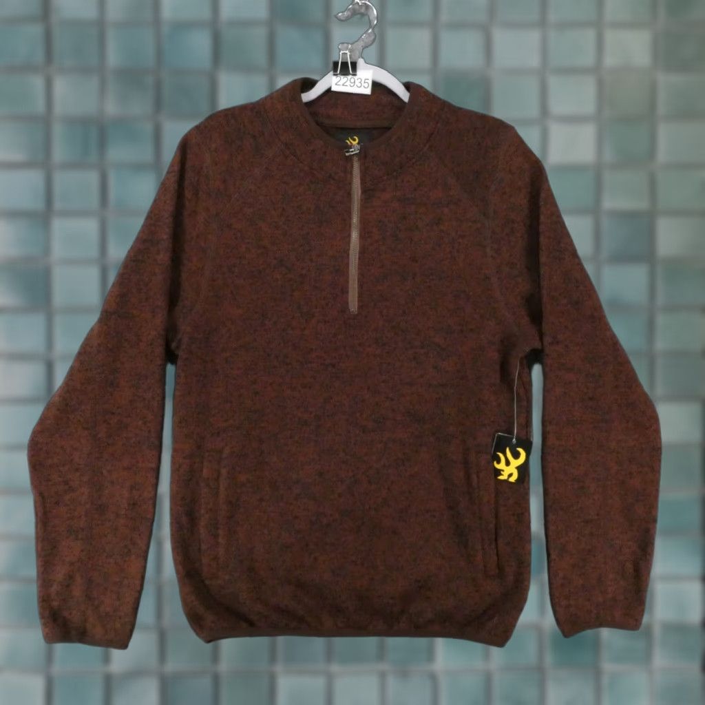 Browning Sweater Mens Medium Brown Fleece 1/4 Zip w Logo Outdoors NWT
