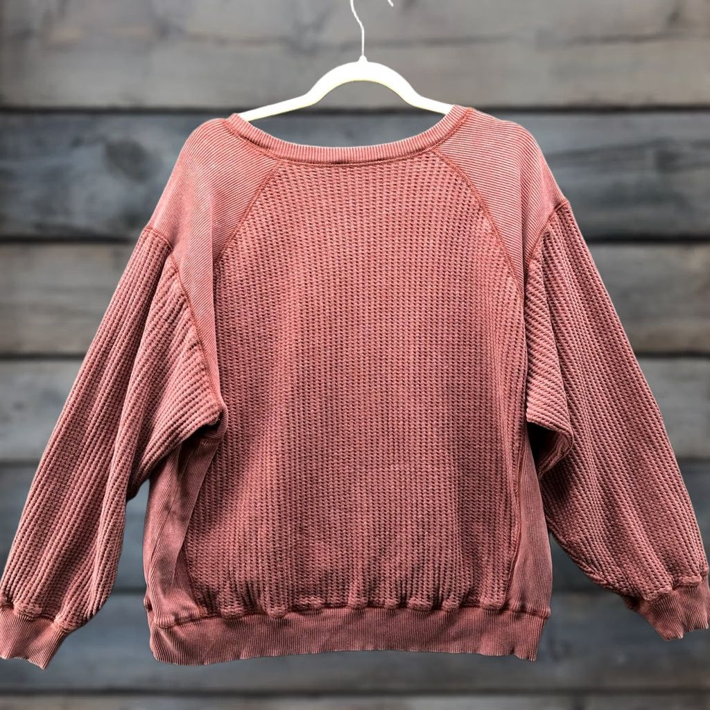 Market Farmers Market Waffle Knit Oversized Sweatshirt Womens XL Red Sunwashed Boho Size XL / US 12-14 / IT 48-50 - 1 Thumbnail