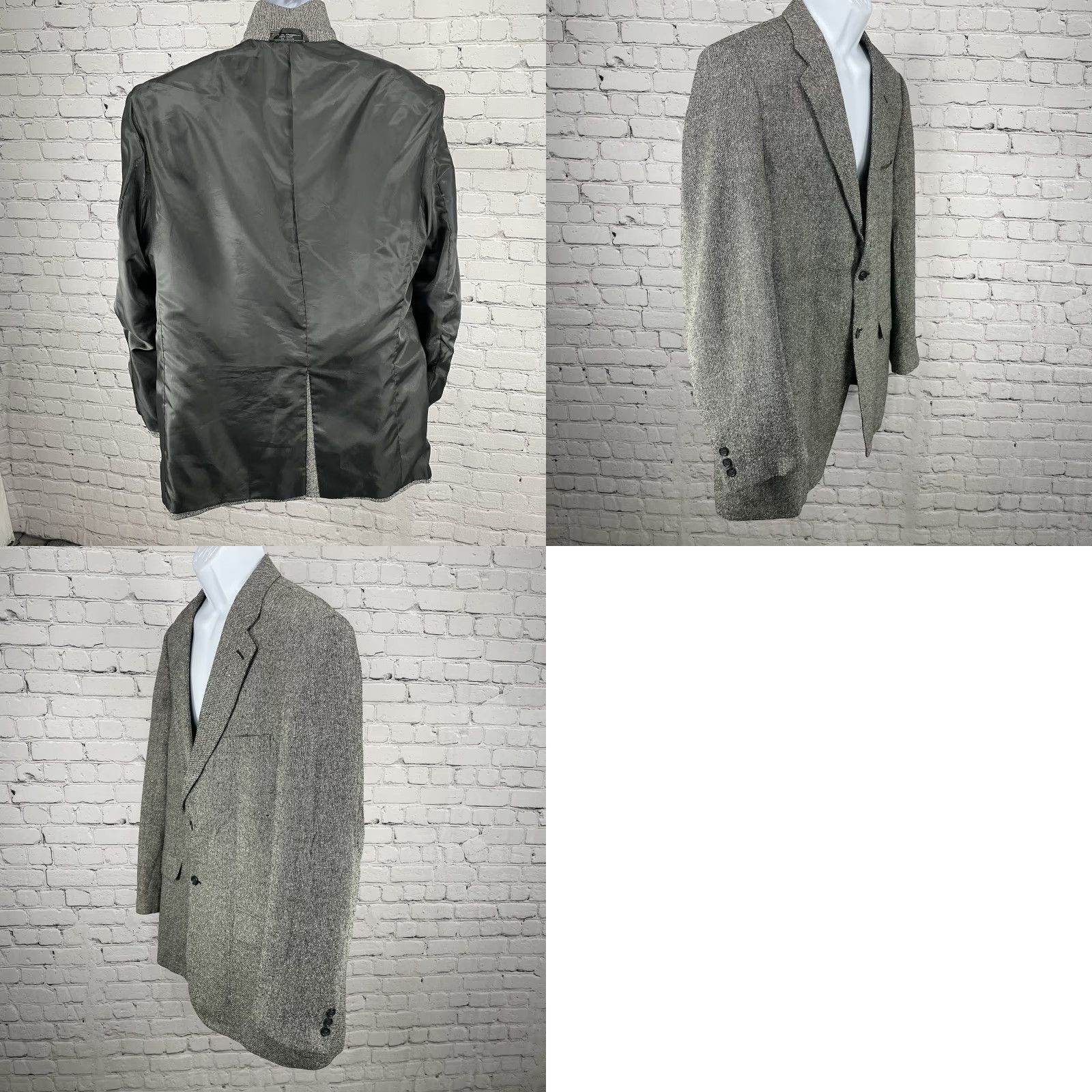 Vintage BERT PULITZER Blazer Sports Coat 2 Button Grey Silk Tweed Herringbone Regular 48 Men Size 48R - 8 Thumbnail
