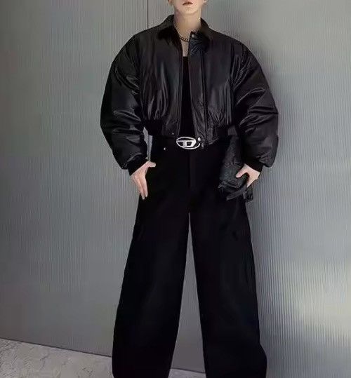 Japanese Brand CROPPED Vegan Leather Bomber Jacket - Boxy Streetwear Puffer Size US L / EU 52-54 / 3 - 10 Thumbnail