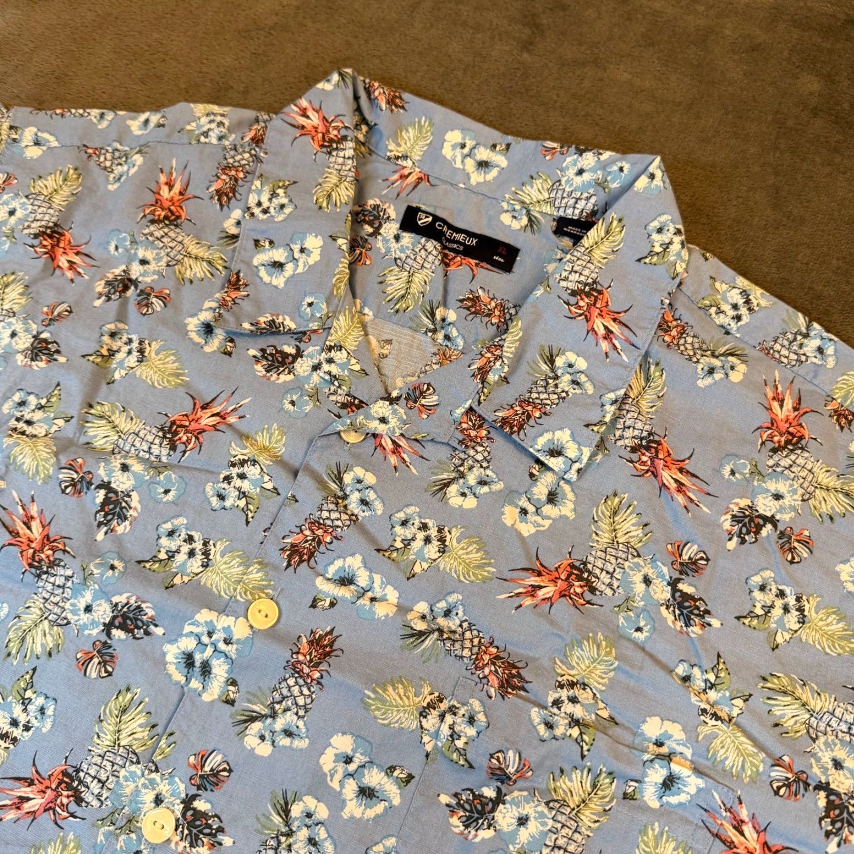 Cremieux Cremieux Classics Mens XL Blue Tropical Pineapple Floral Cotton Camp Shirt Size US XL / EU 56 / 4 - 4 Thumbnail