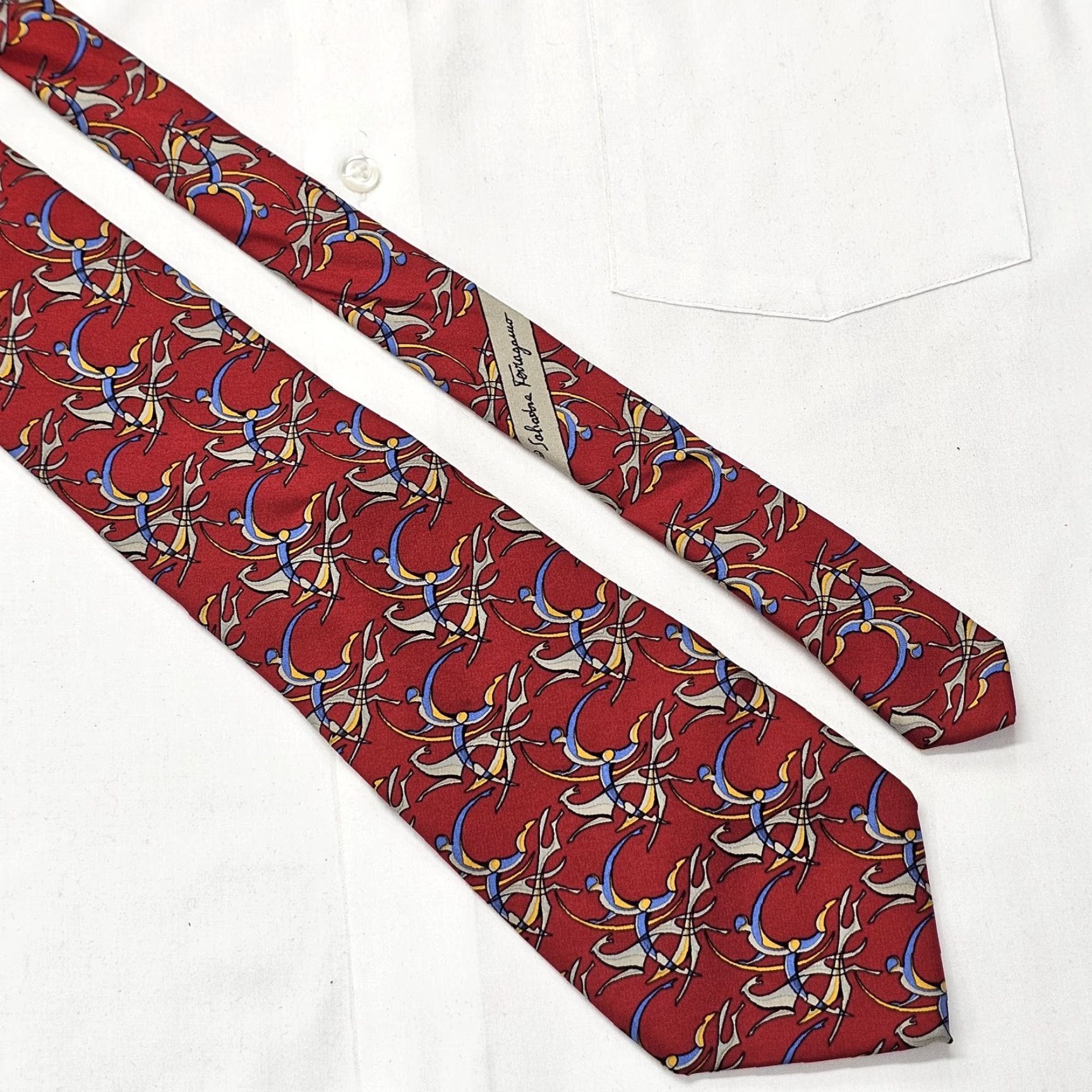 Salvatore Ferragamo Salvatore Ferragamo Tie Mens Red Renaissance Archer Running Dog Luxury Size ONE SIZE - 3 Thumbnail