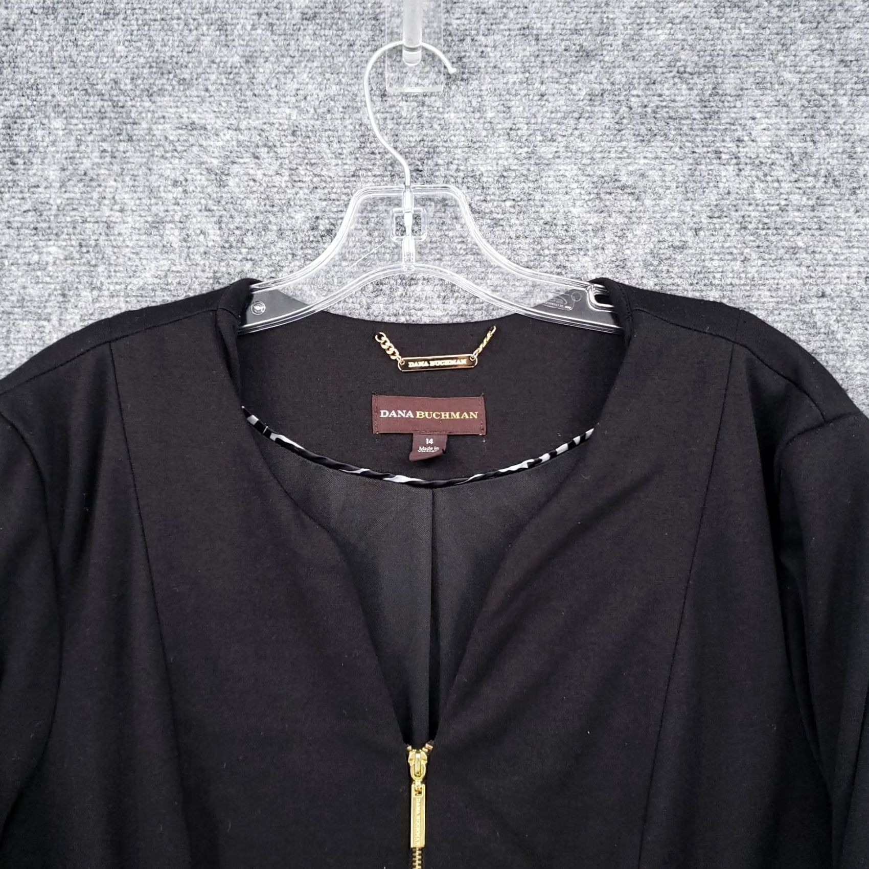 Vintage Dana Buchman Blazer Womens 14 Black Full Zip V-Neck Lined Officewear Jacket Coat Regular Size XS-? Size XL / US 12-14 / IT 48-50 - 6 Thumbnail