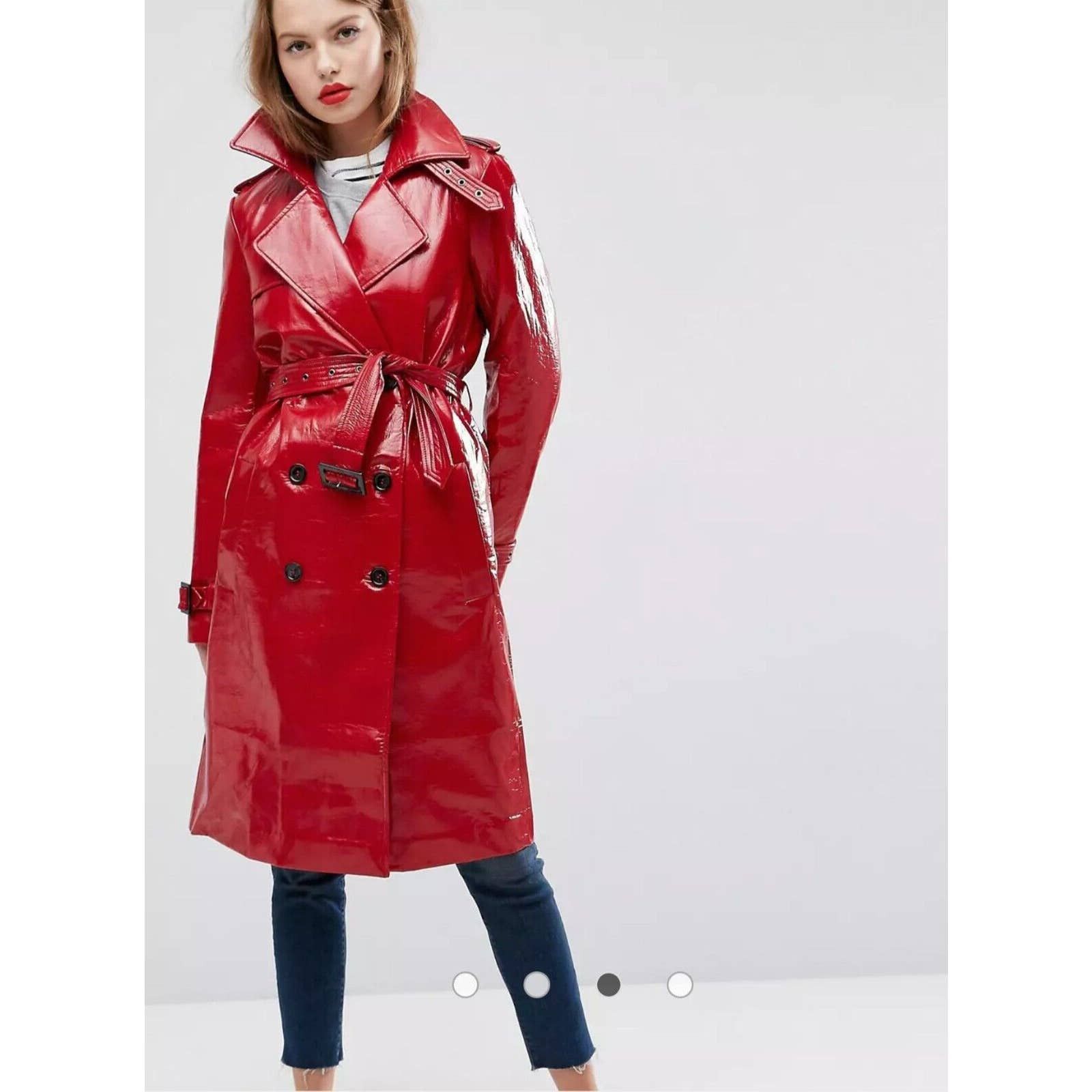 image of Asos Design Vinyl Trench Red Coat, Women's (Size Small)