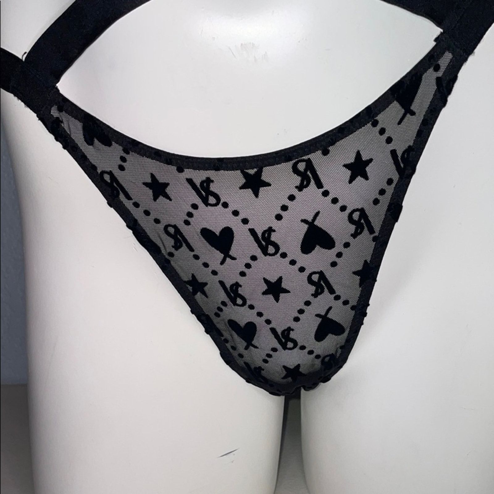 Victoria's Secret Victoria’s Secret Brazilian Thong Black Strappy VS Signature Size ONE SIZE - 8 Thumbnail