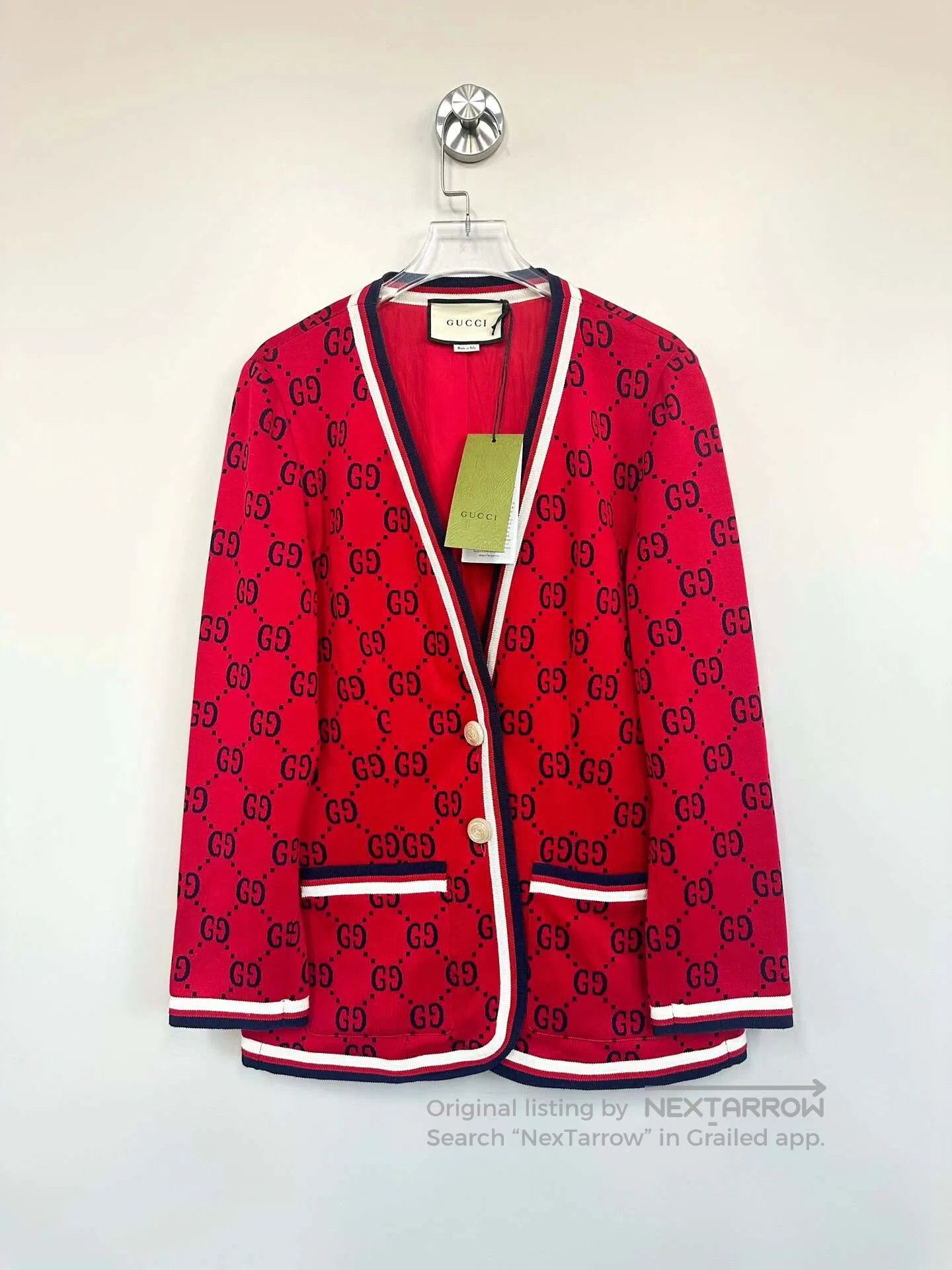 Gucci Guicci Red full print logo blazer jacket| Size US L / EU 52-54 / 3 - 1 Thumbnail