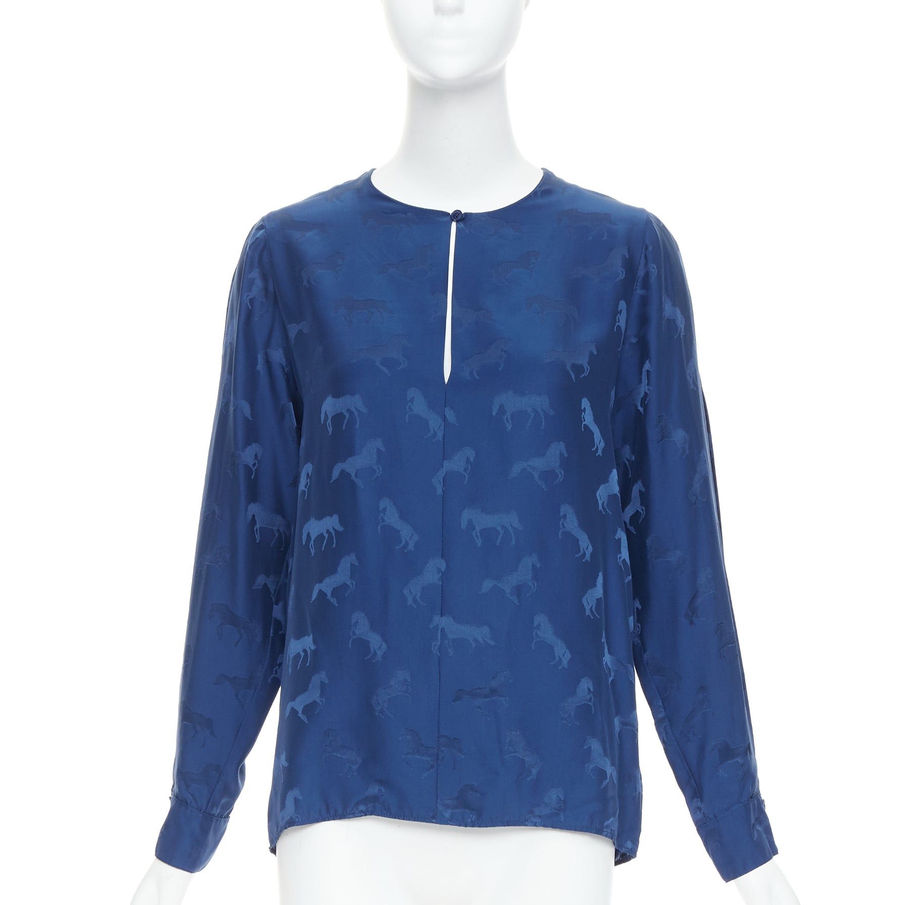 Stella McCartney STELLA MCCARTNEY 2019 navy viscose silk horse print keyhole shirt IT36 XXS Size XS / US 0-2 / IT 36-38 - 1 Thumbnail