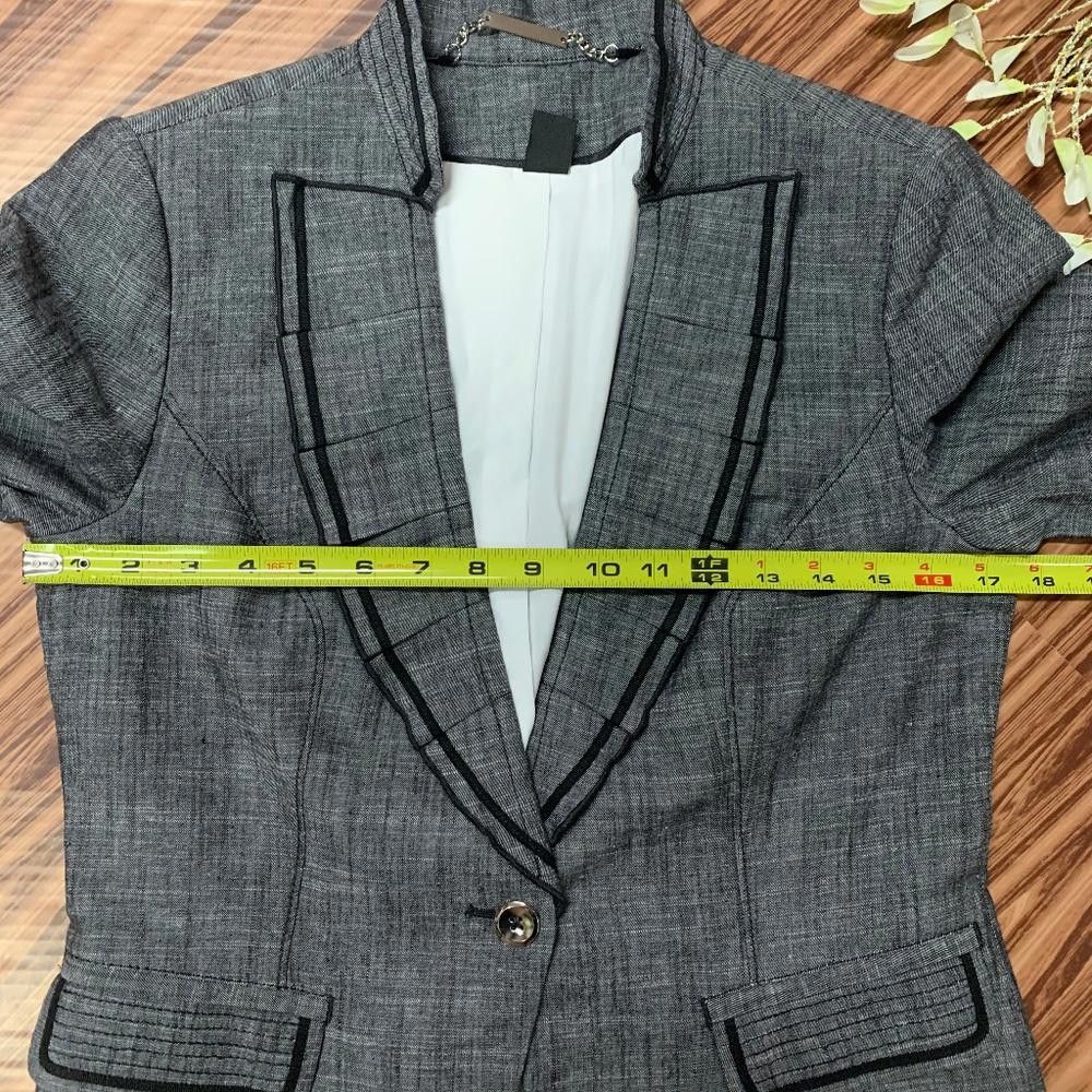 Designer WHBM Charcoal Linen Blend Pleated Blazer Jacket, 6 Size M / US 6-8 / IT 42-44 - 5 Thumbnail