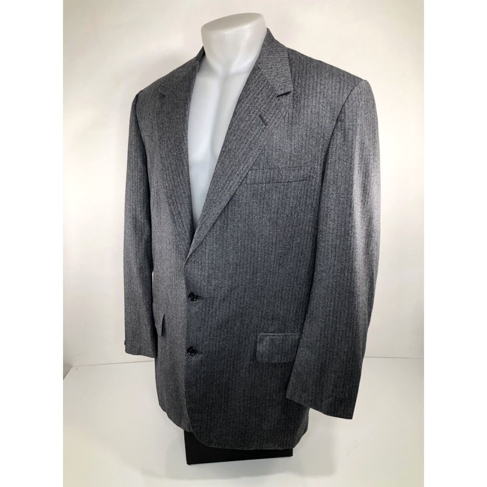 Vintage OXXFORD CLOTHES Blazer Jacket - Striped Herringbone Gray 48 EXCELLENT Mens Shirt/Blazer Size 48R - 2 Thumbnail