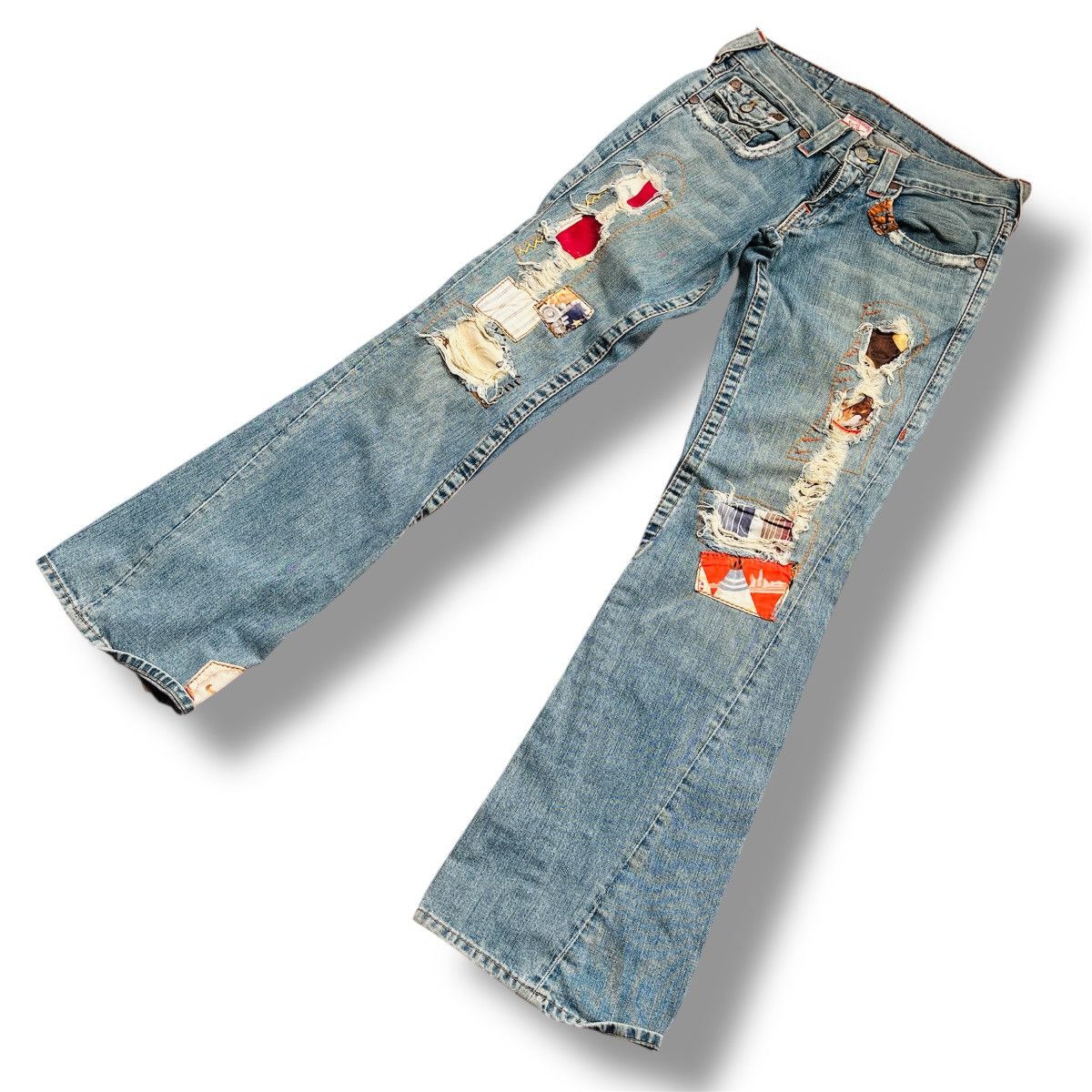 Seditionaries Flared TRUE RELIGION Distressed Patches Sashiko Jeans Size US 28 / EU 44 - 5 Thumbnail
