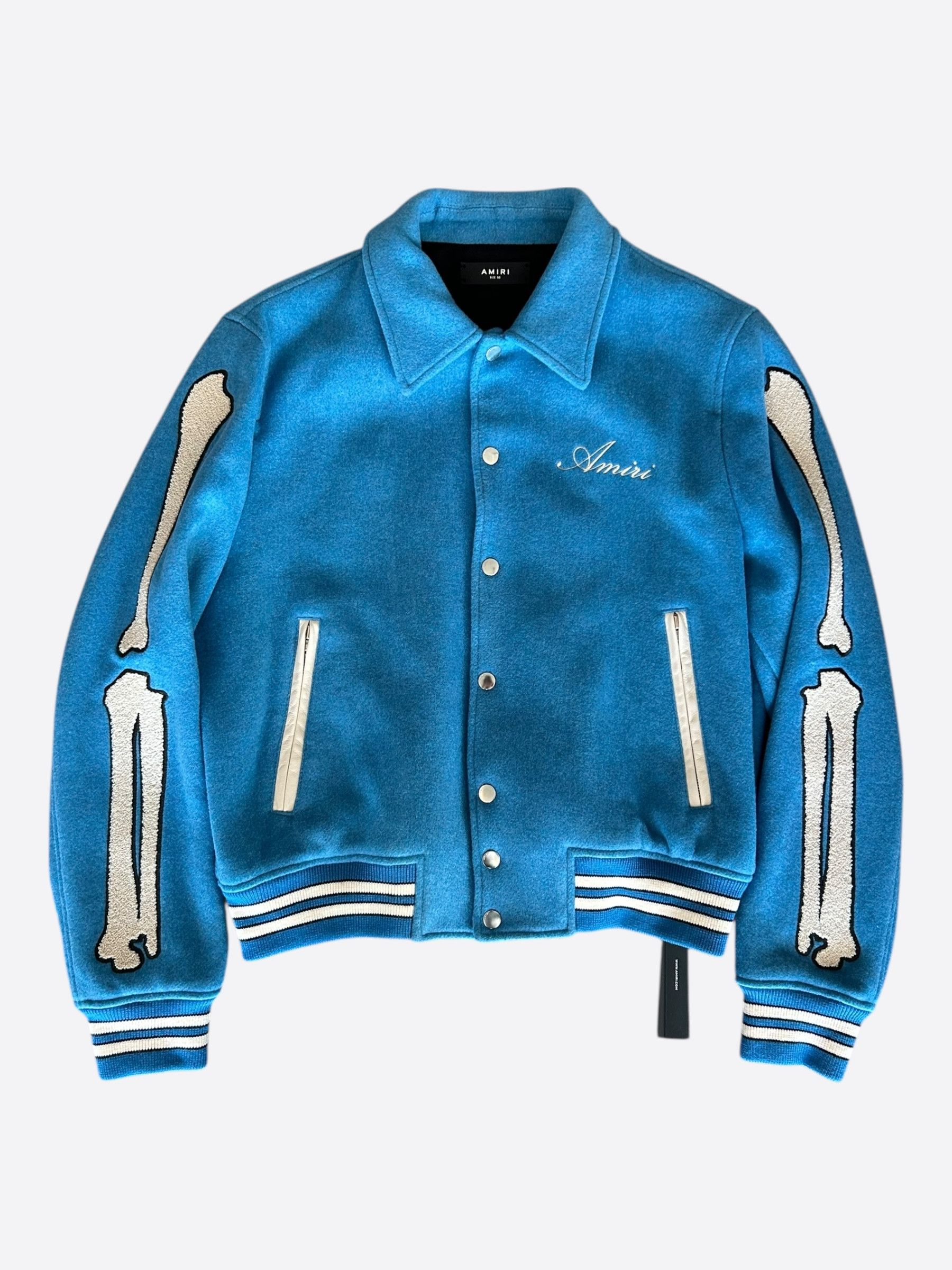 Amiri Amiri Blue & White Bones Varsity Jacket Size US L / EU 52-54 / 3 - 1 Thumbnail
