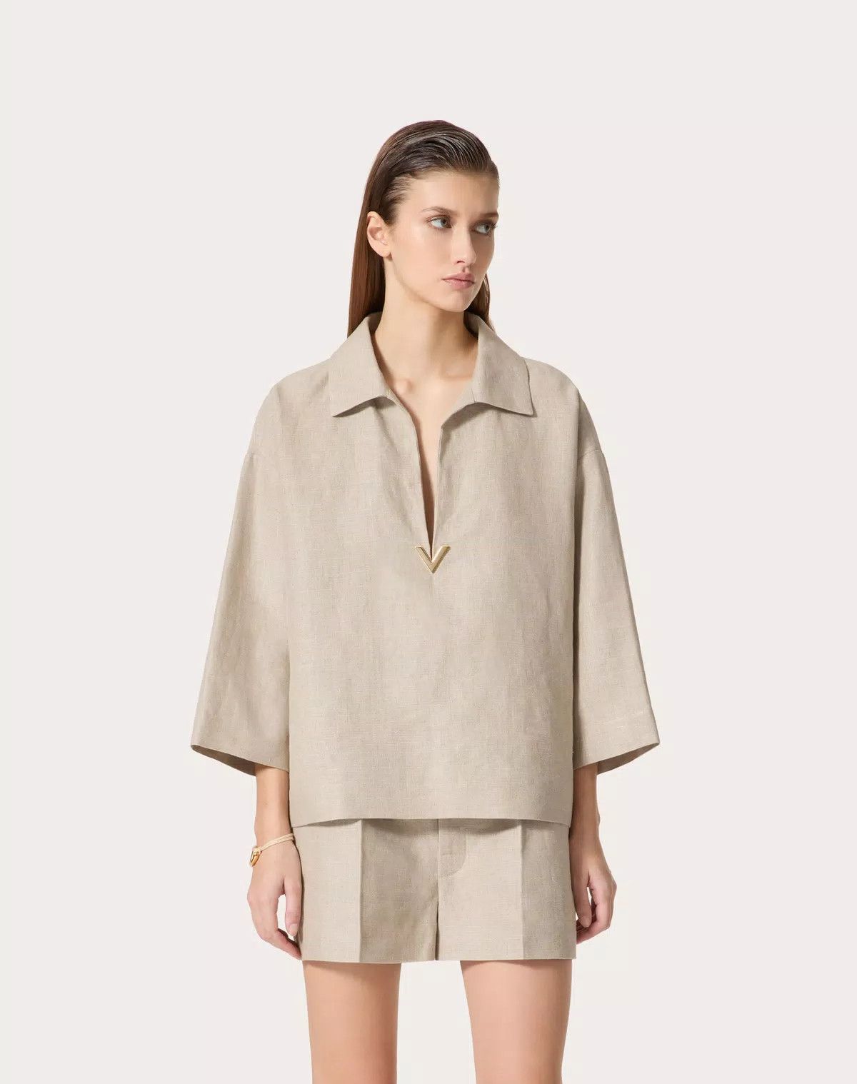 Valentino o1s1wg110625 Linen Canvas Top in Beige Size L / US 10 / IT 46 - 4 Thumbnail