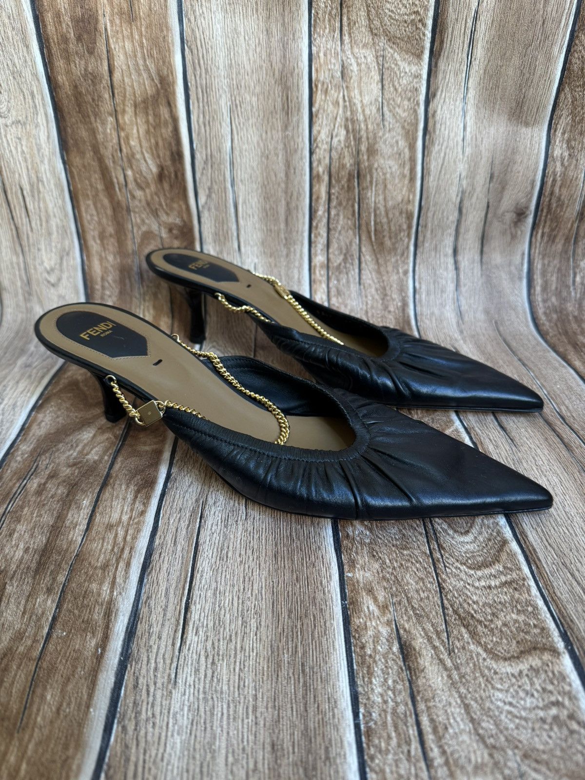 Fendi Colibri bow chain mules heels Size US 10 / IT 40 - 2 Thumbnail