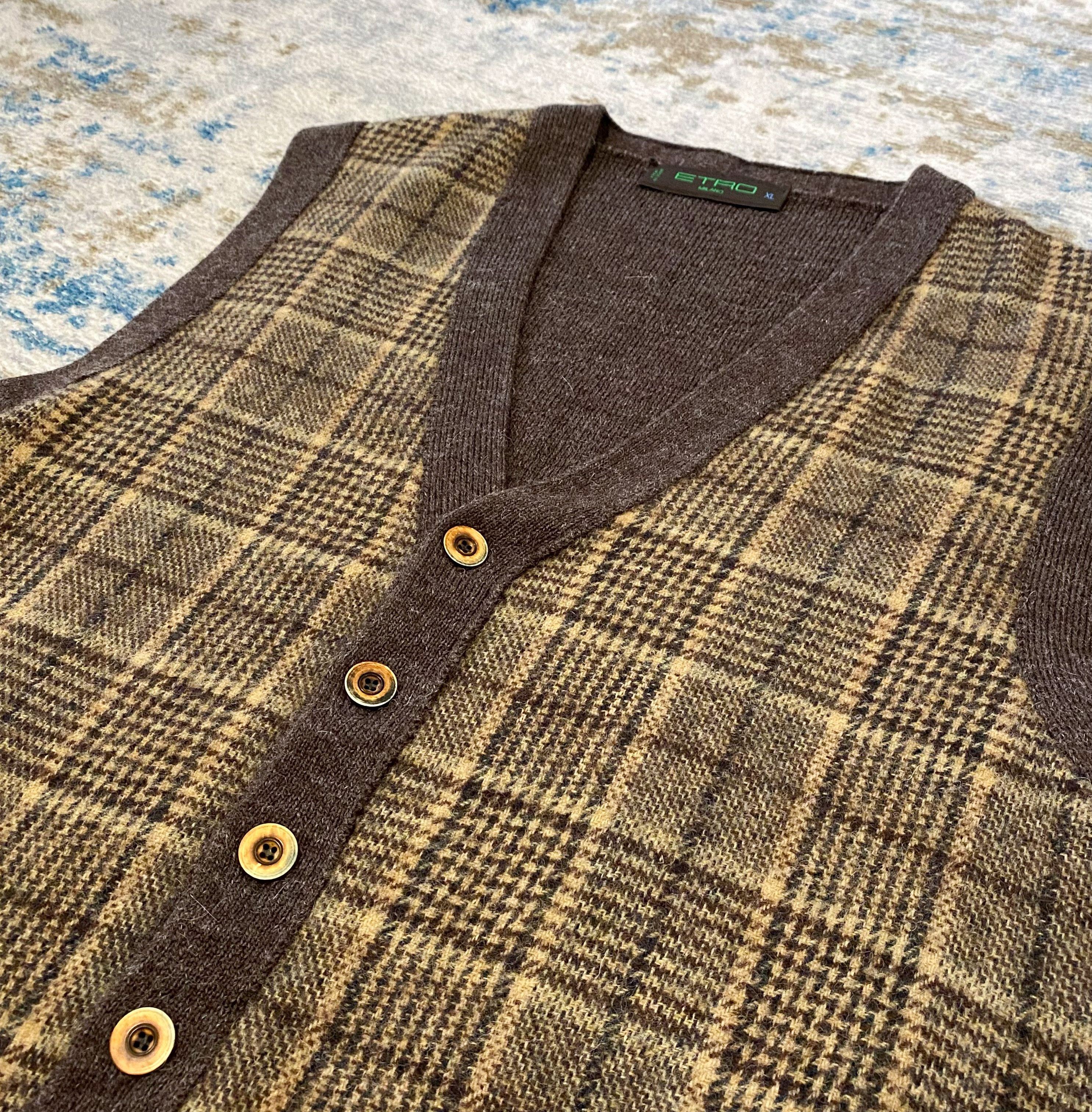 Etro Etro Milano Virgin Wool & Alpaca Vest with Checkered Pattern Size L / US 10 / IT 46 - 4 Thumbnail