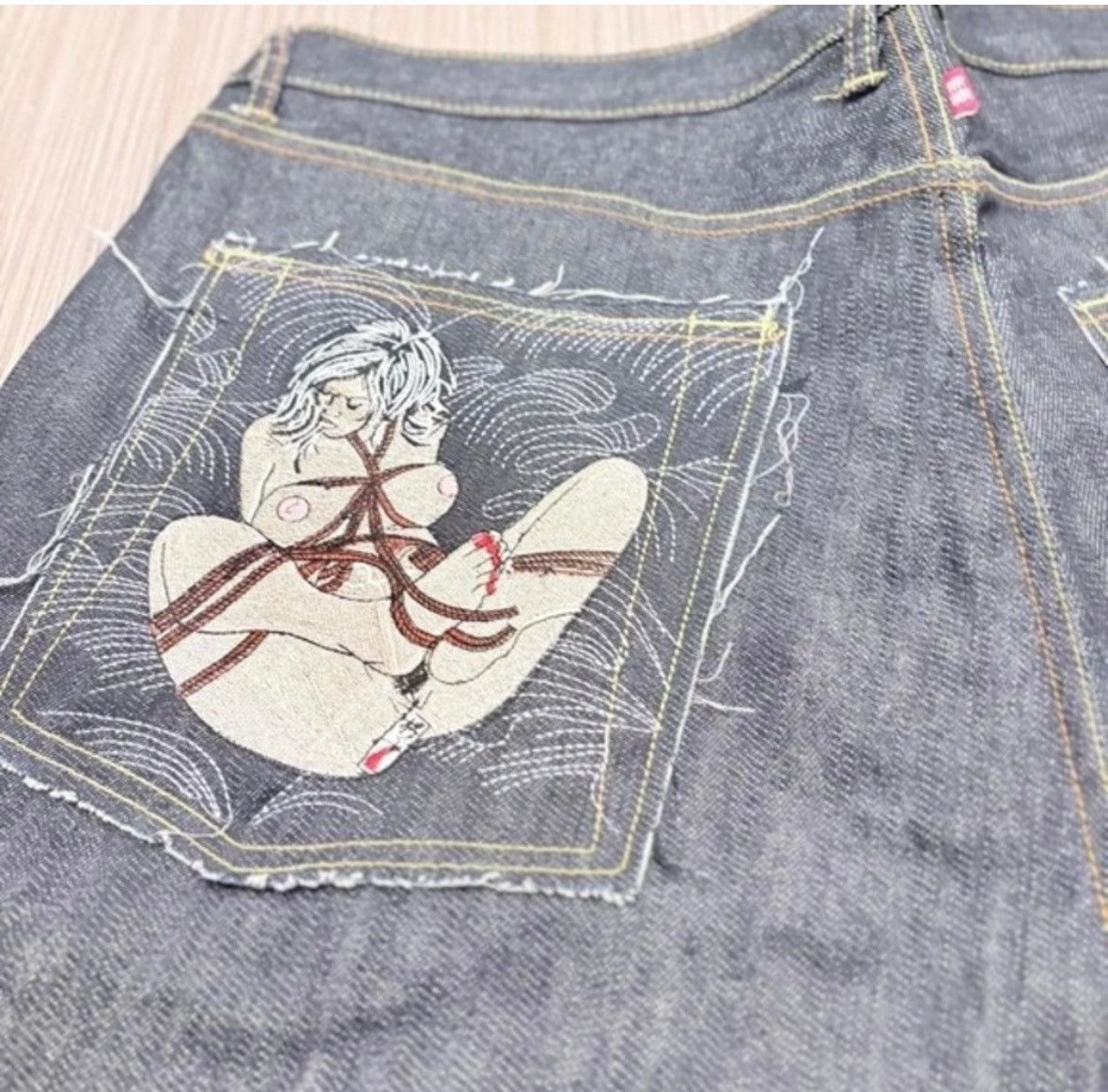 Red Monkey Vintage Patchwork RMC Geisha Bondage denim shorts 34 Size US 40 / EU 56 - 2 Thumbnail
