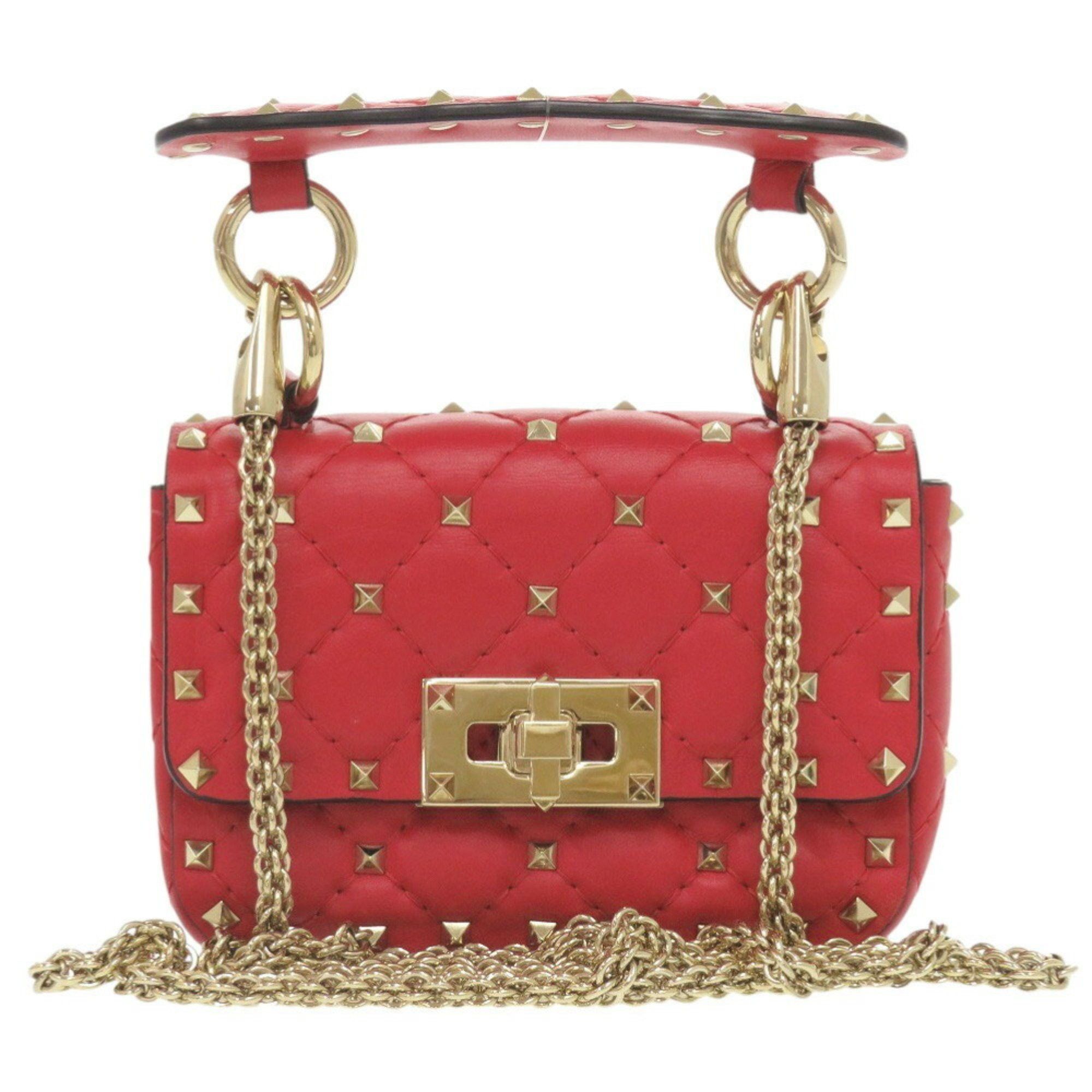 Valentino Garavani Rockstud Leather Studs Red Chain Shoulder Bag 1335Valentino, Women's