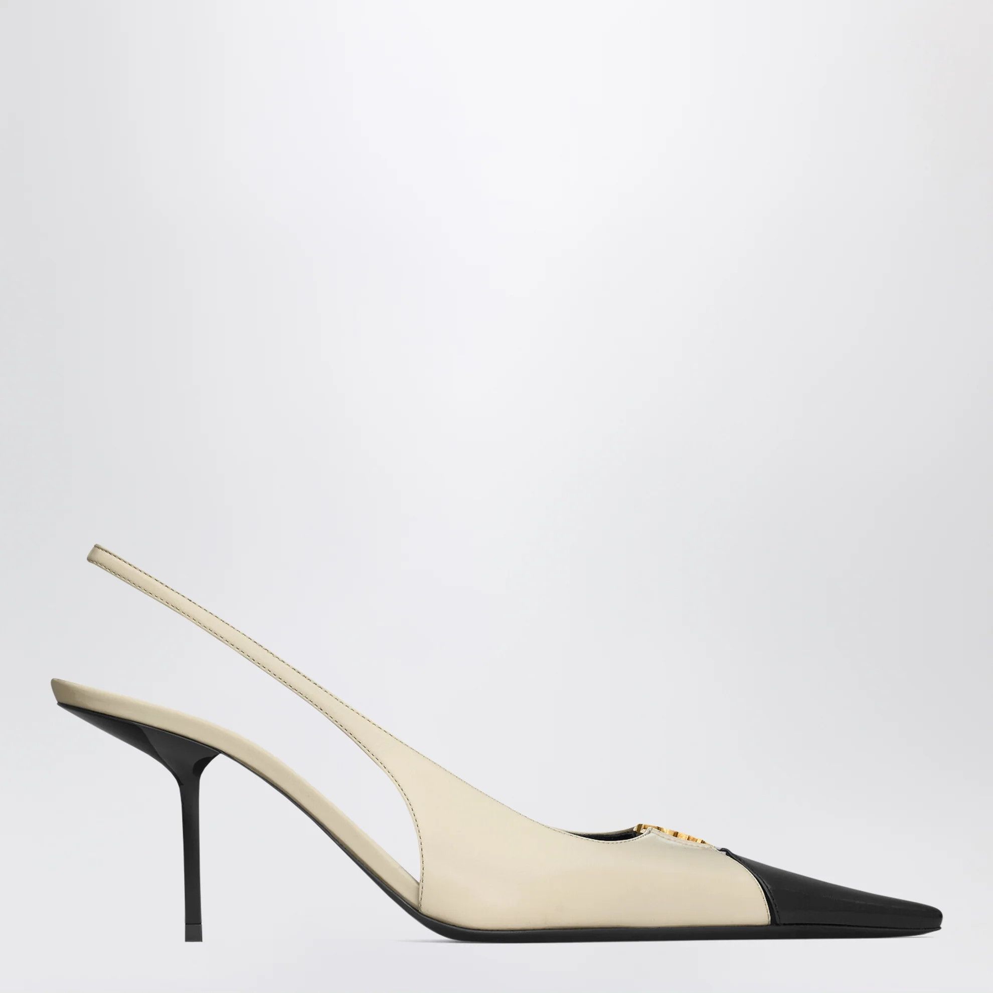 Saint Laurent Paris o1d2blof0526 Leather Slingback Pumps in White/Black Size US 10 / IT 40 - 1 Thumbnail