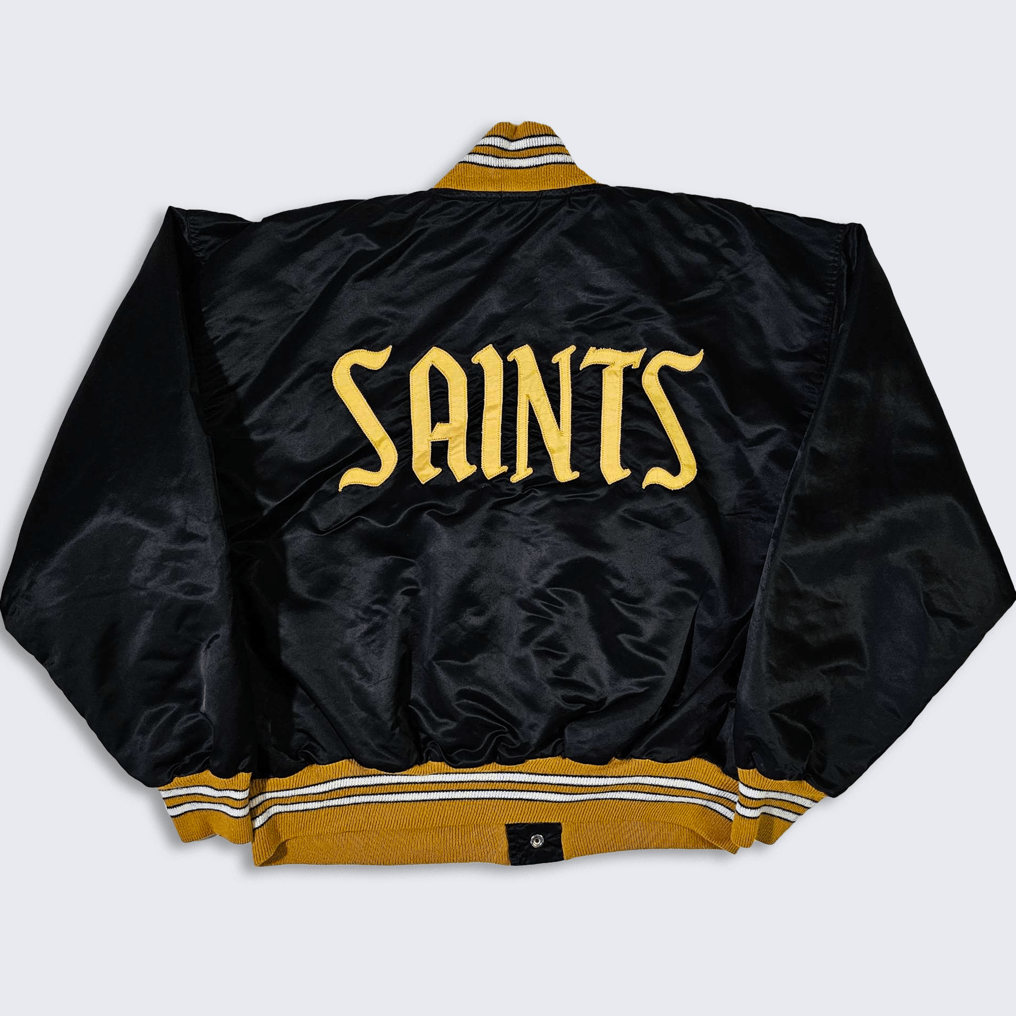 image of New Orleans Saints Vintage 70's Sand Knit Bomber Jacket in Black/Gold Yellow, Men's (Size XL)