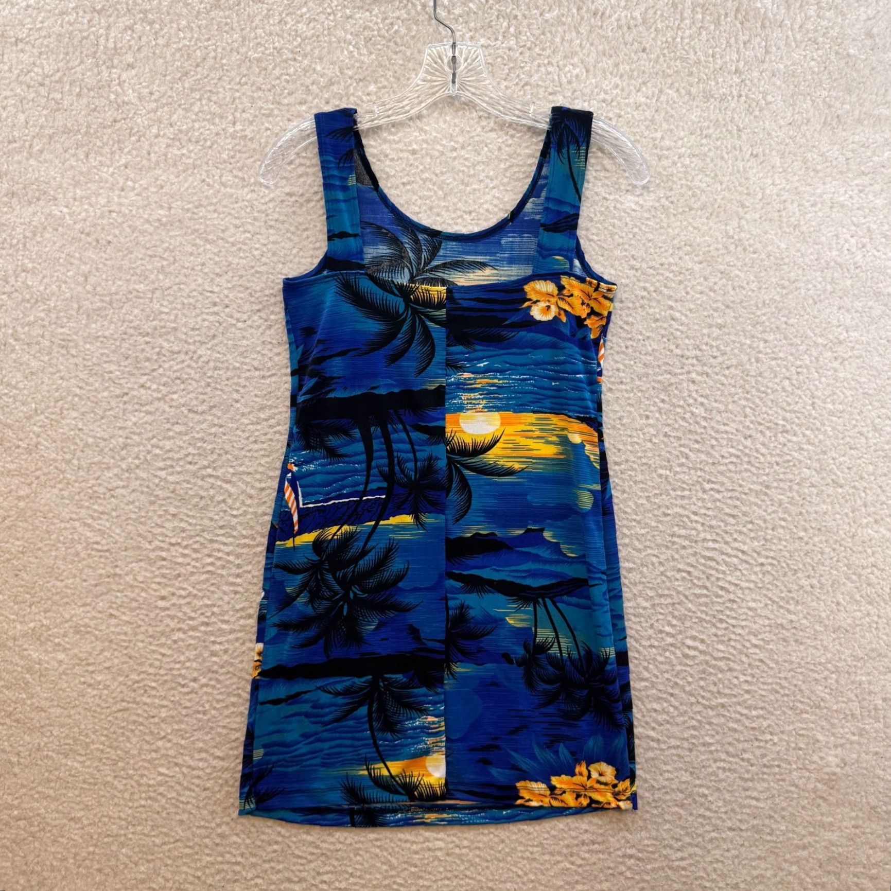 Vintage VINTAGE Hawaiian Mini Dress M Blue Slinky Stretch Tropical Palm Trees Dress Girls? Size M / US 6-8 / IT 42-44 - 2 Thumbnail