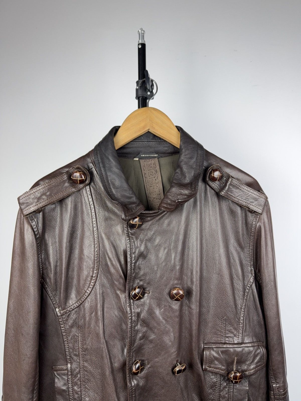 Messagerie Messagerie Italy Brown Leather Jacket Biker Military Style Size US L / EU 52-54 / 3 - 2 Thumbnail