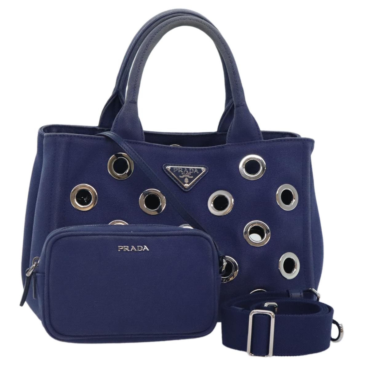 Prada Canapa Navy Canvas Handbag (Pre-Owned) Size ONE SIZE - 1 Thumbnail